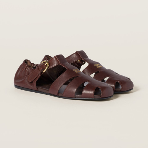 MiuMiu Briarwood Ruches Nappa Leather Fisherman Sandals #383957