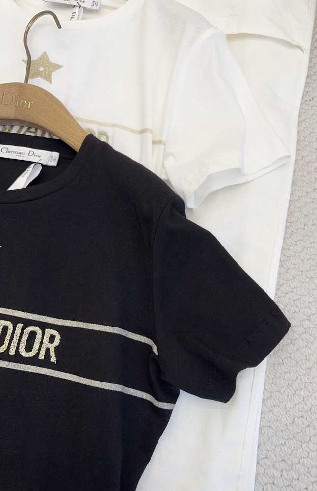 DIOR Embroidered T-Shirt Black and Gold-Tone Cotton-Blend Jersey #334724