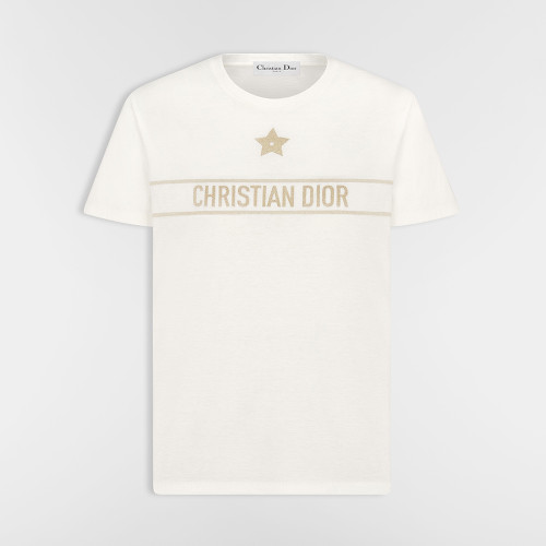 DIOR Embroidered T-Shirt Black and Gold-Tone Cotton-Blend Jersey #334724