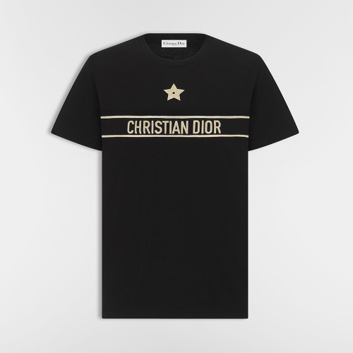 DIOR Embroidered T-Shirt Black and Gold-Tone Cotton-Blend Jersey #334724