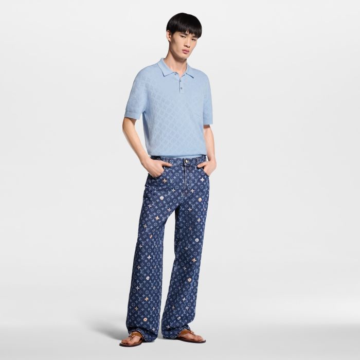 LOUIS VUITTON Monogram Pointelle Short-Sleeved Polo Shirt #380488