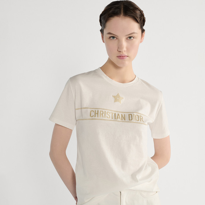 DIOR Embroidered T-Shirt Black and Gold-Tone Cotton-Blend Jersey #334724