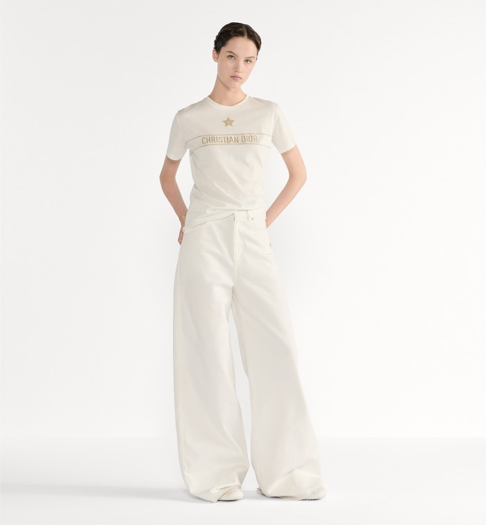 DIOR Embroidered T-Shirt Black and Gold-Tone Cotton-Blend Jersey #334724
