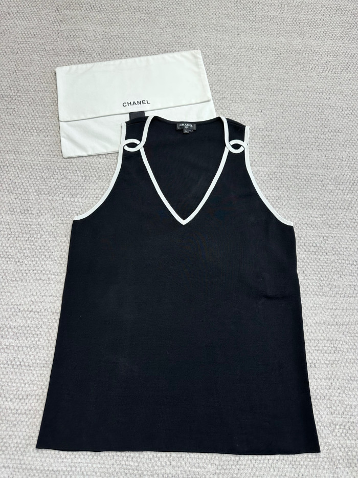 CHANEL Top Silk Black White #384296