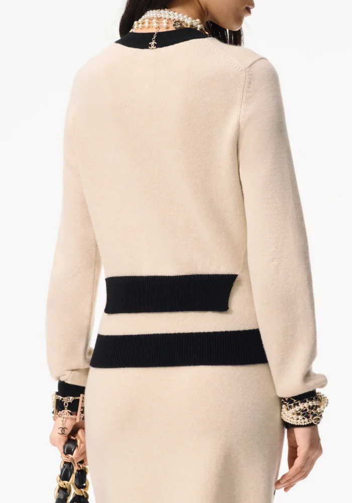 Chanel Sweater Cashmere Light Beige Black #384325