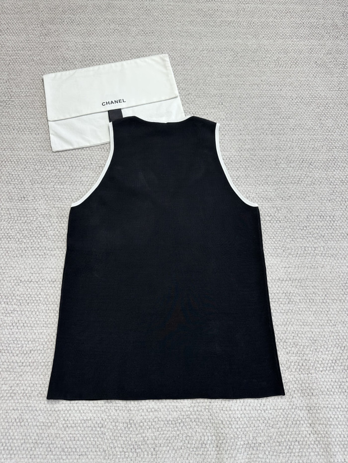 CHANEL Top Silk Black White #384296
