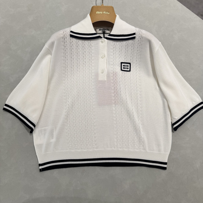 MiuMiu Knitted Lapel Polo T-shirt #334391