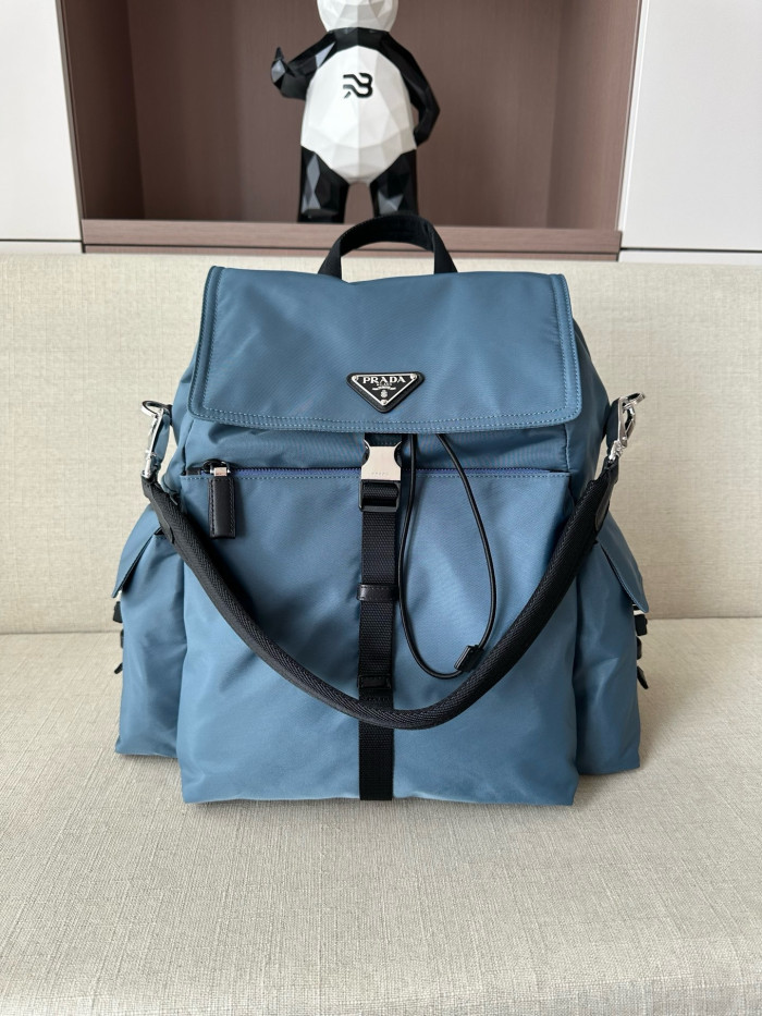 PRADA Aviation Blue Prada Explore Re-nylon And Leather Backpack #378298