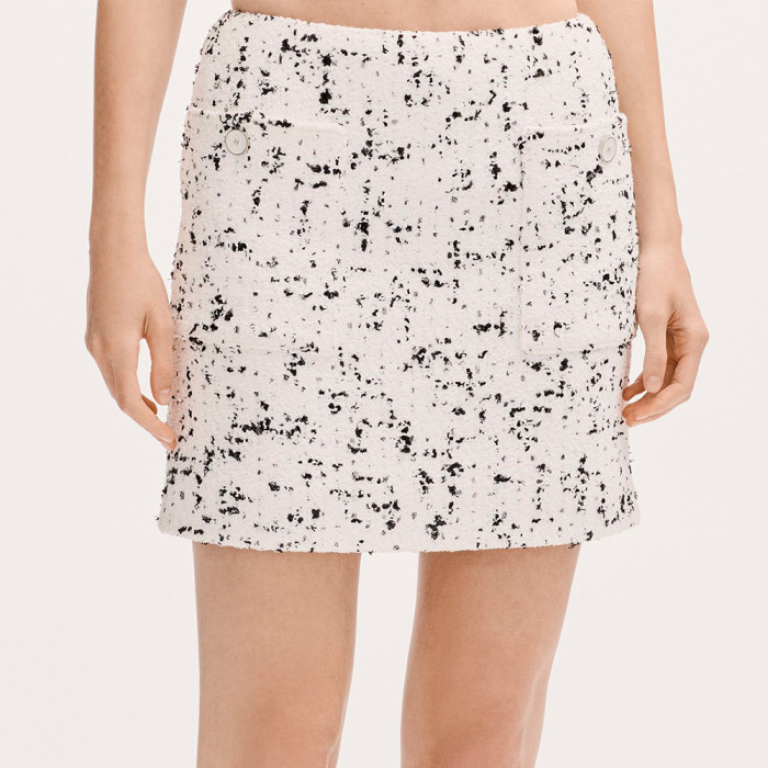 CHANEL Jacket and Short Skirt Tweed White Black #384306