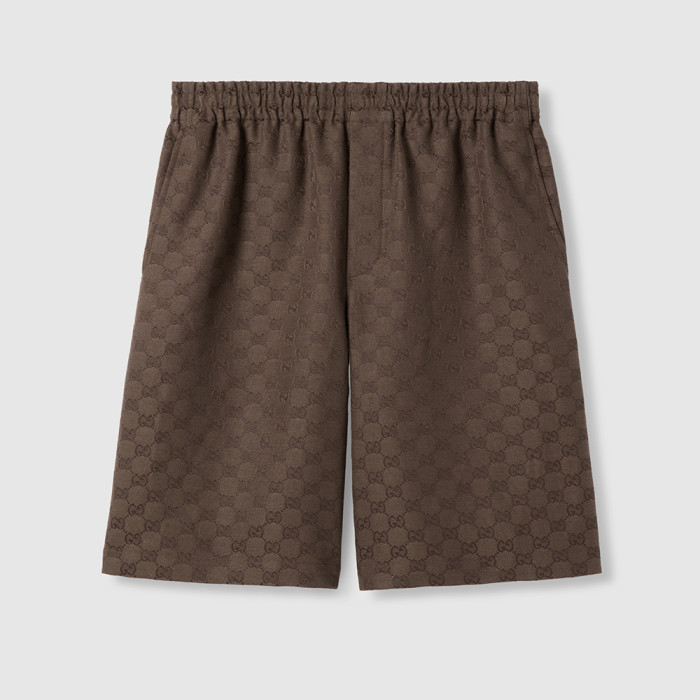 GUCCI GG Canvas Linen Blen Shorts in Brown #384266