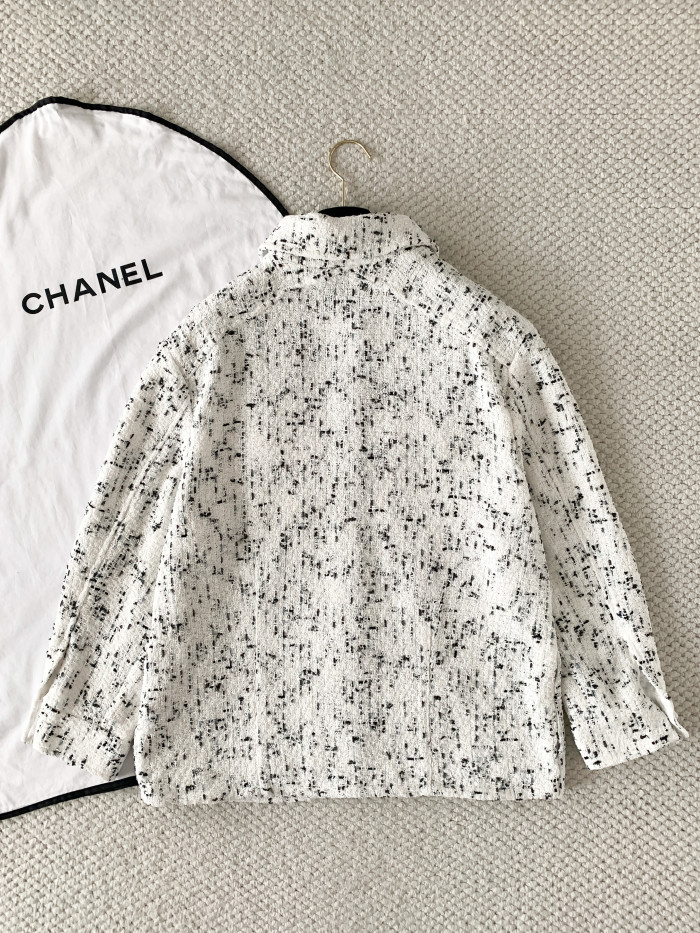 CHANEL Jacket and Short Skirt Tweed White Black #384306