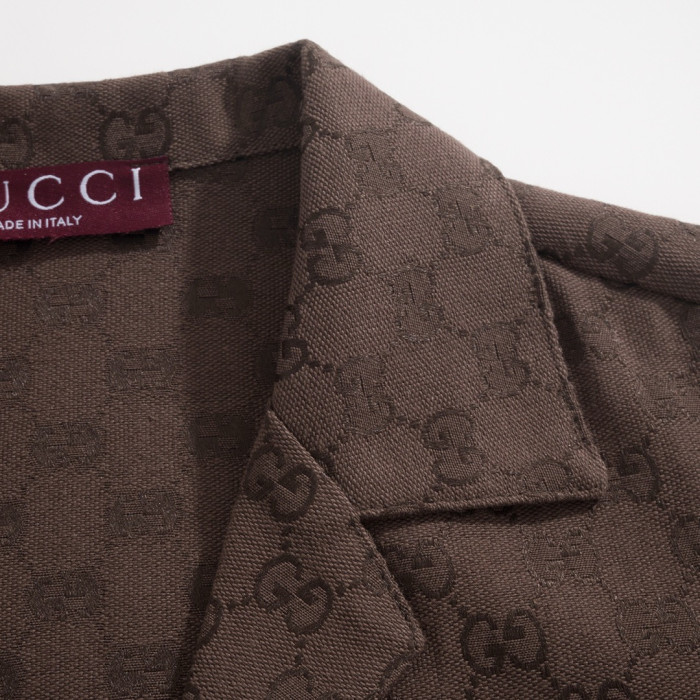 GUCCI GG Canvas Linen Blen Shorts in Brown #384266