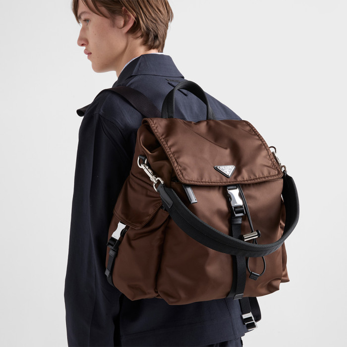 PRADA Aviation Blue Prada Explore Re-nylon And Leather Backpack #378298