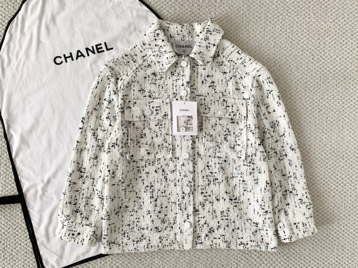 CHANEL Jacket and Short Skirt Tweed White Black #384306