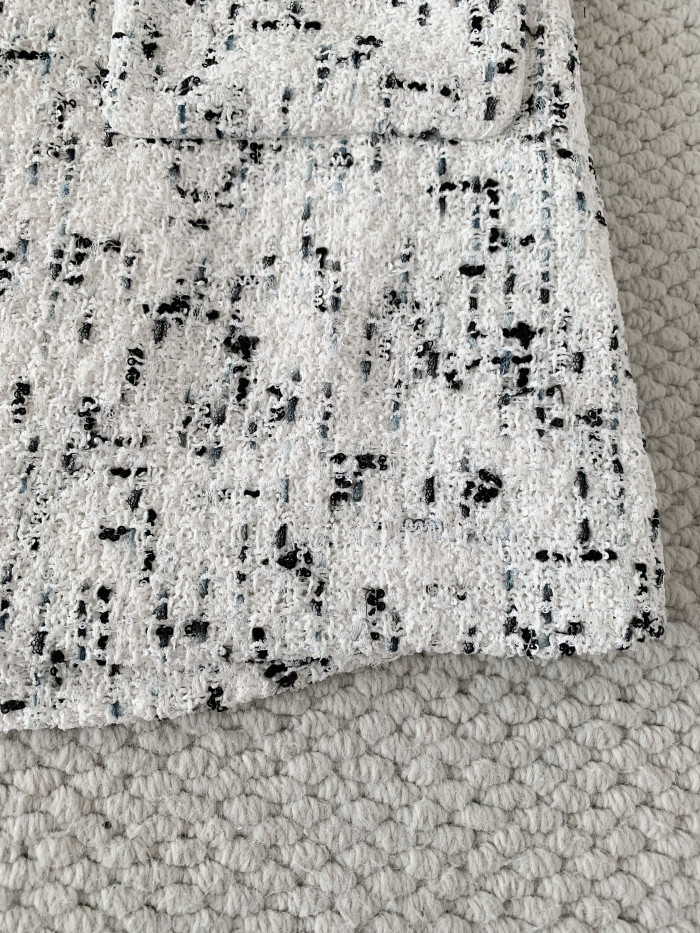 CHANEL Jacket and Short Skirt Tweed White Black #384306