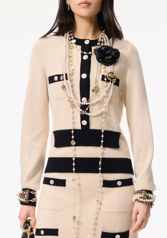 Chanel Sweater Cashmere Light Beige Black #384325