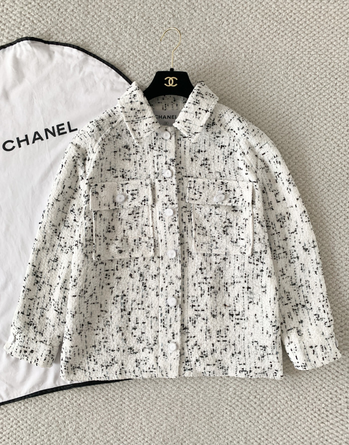 CHANEL Jacket and Short Skirt Tweed White Black #384306