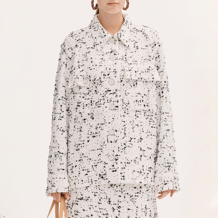 CHANEL Jacket and Short Skirt Tweed White Black #384306