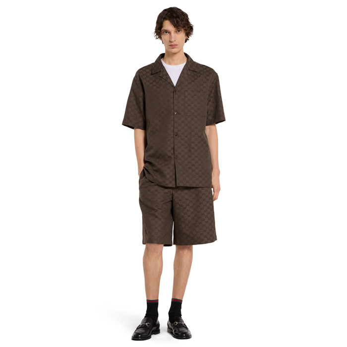 GUCCI GG Canvas Linen Blen Shorts in Brown #384266