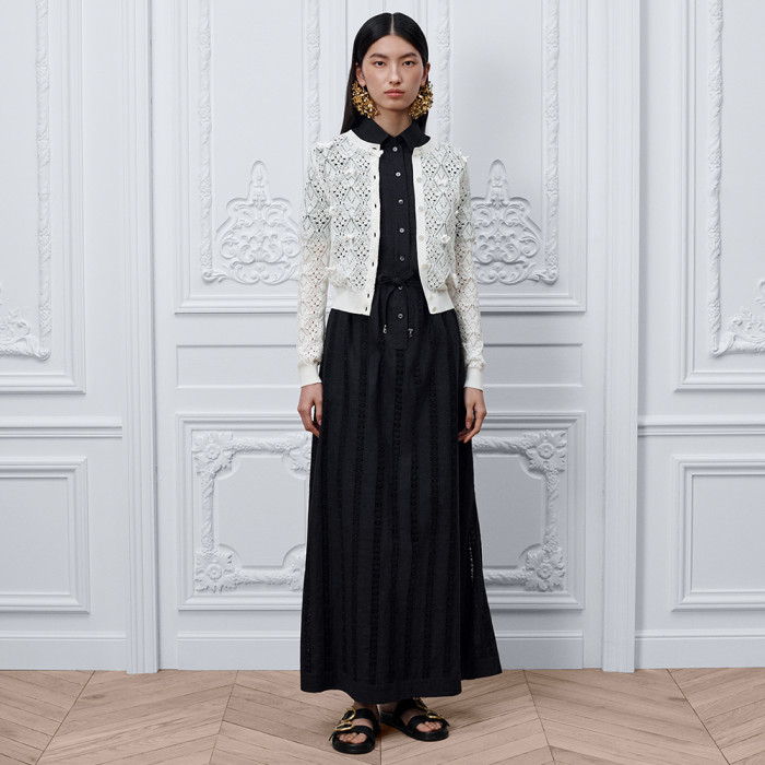 DIOR Dioriviera Embroidered Cardigan Ecru Openwork Cotton Knit #384363
