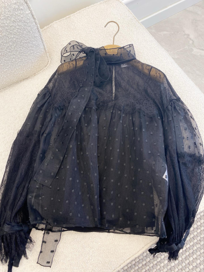 Dior Lace Polka Dot Embroidery Shirt #384328