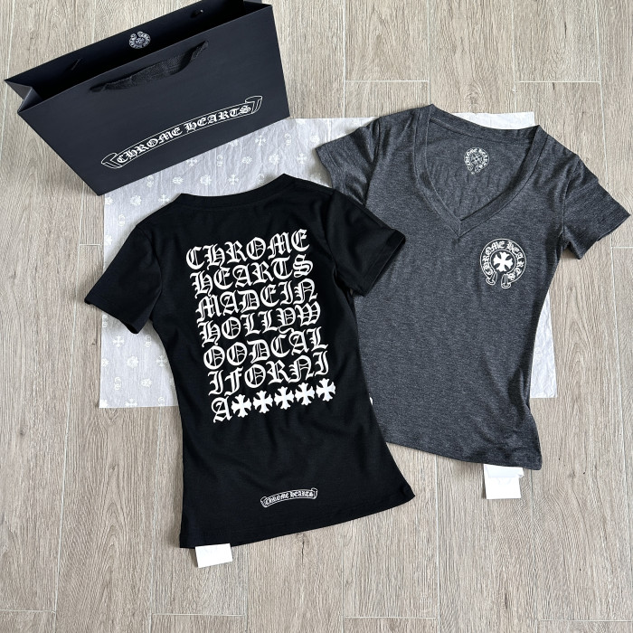 Chrome Hearts V-neck Cross Horseshoe Print T-shirt #384423