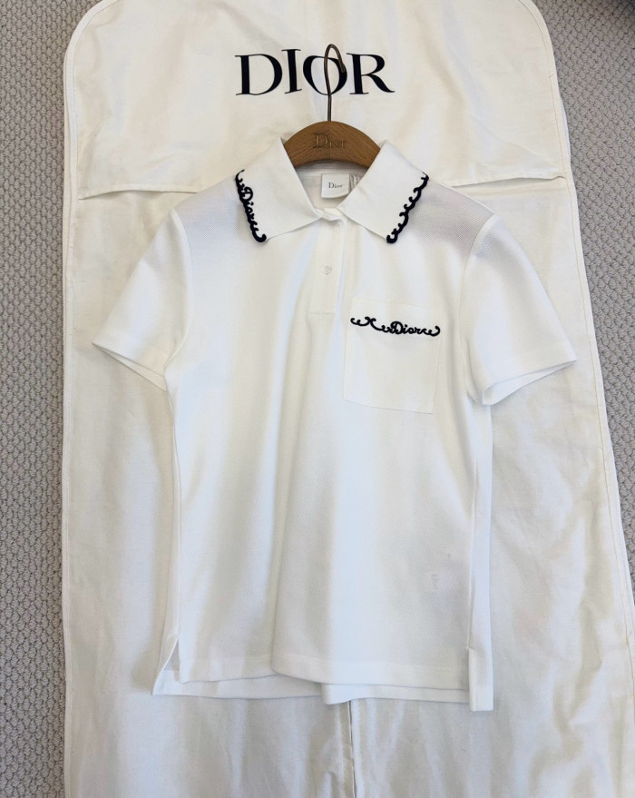 DIOR Embroidered Polo Shirt White and Black Cotton-Blend Piqué #384360