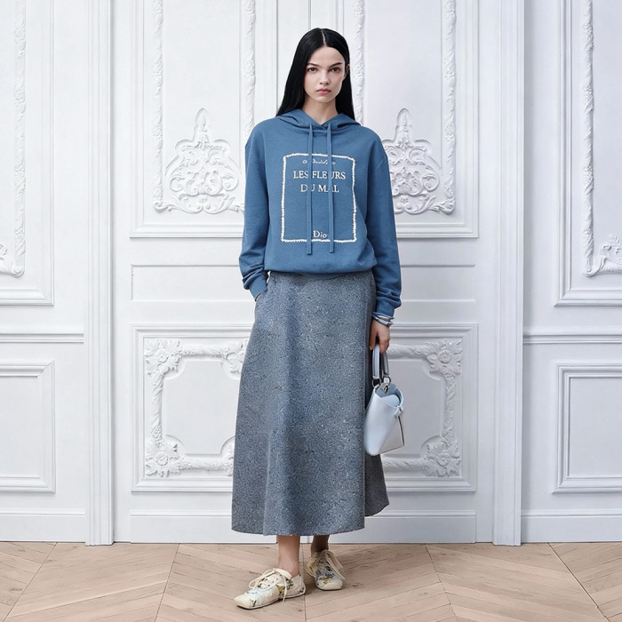 DIOR Book Cover Hooded Sweatshirt Blue and White Cashmere-Silk Blend #384326