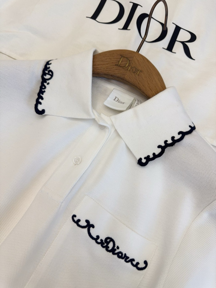 DIOR Embroidered Polo Shirt White and Black Cotton-Blend Piqué #384360