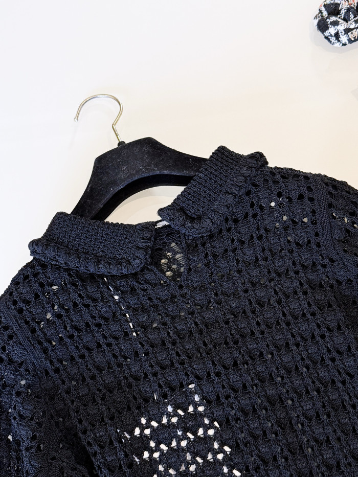 Chanel Hollow Belt Doll Collar Knitted Jacket Pants Suit #384480