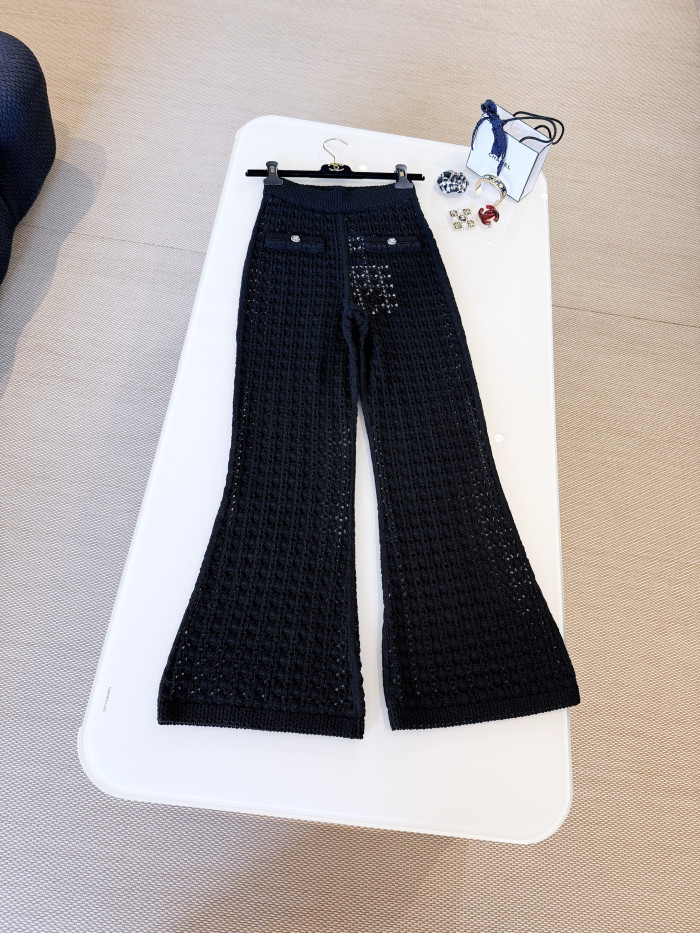 Chanel Hollow Belt Doll Collar Knitted Jacket Pants Suit #384480