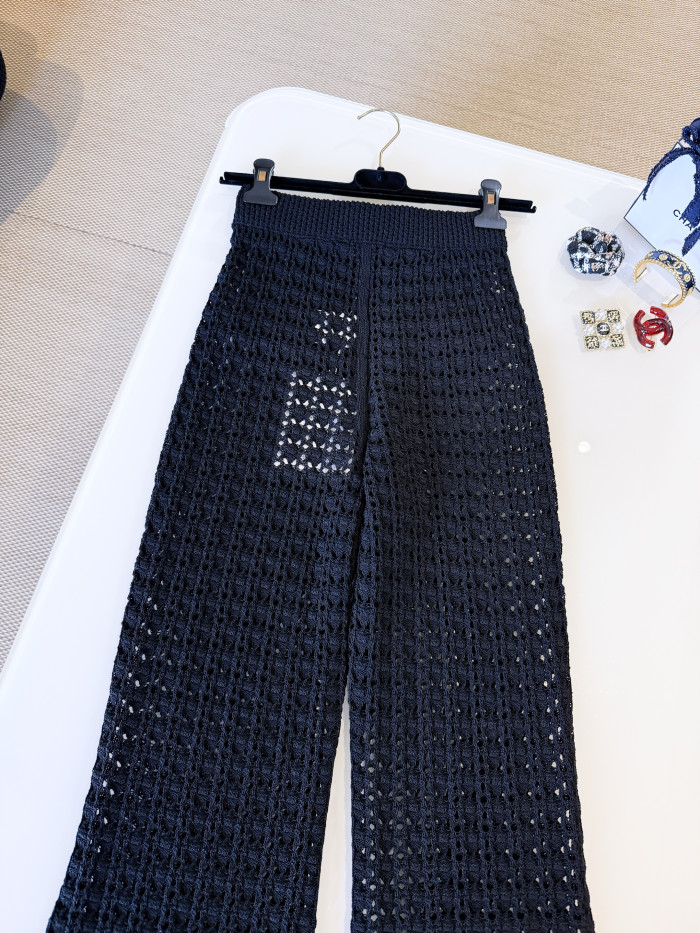 Chanel Hollow Belt Doll Collar Knitted Jacket Pants Suit #384480