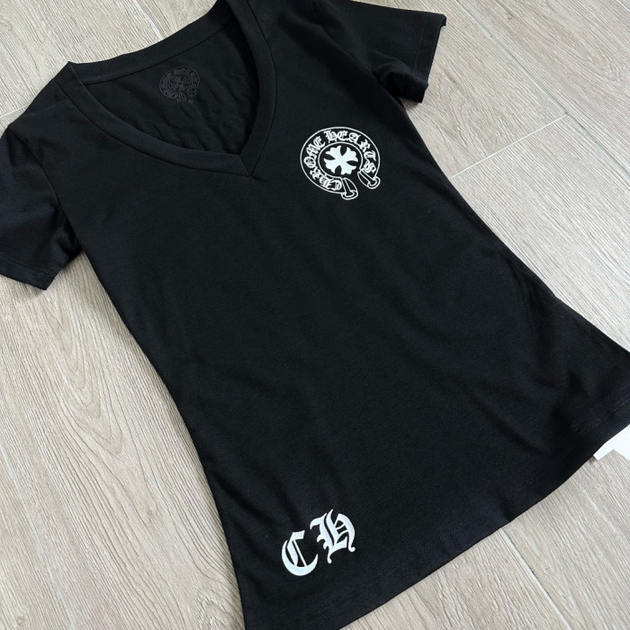 Chrome Hearts V-neck Cross Horseshoe Print T-shirt #384423