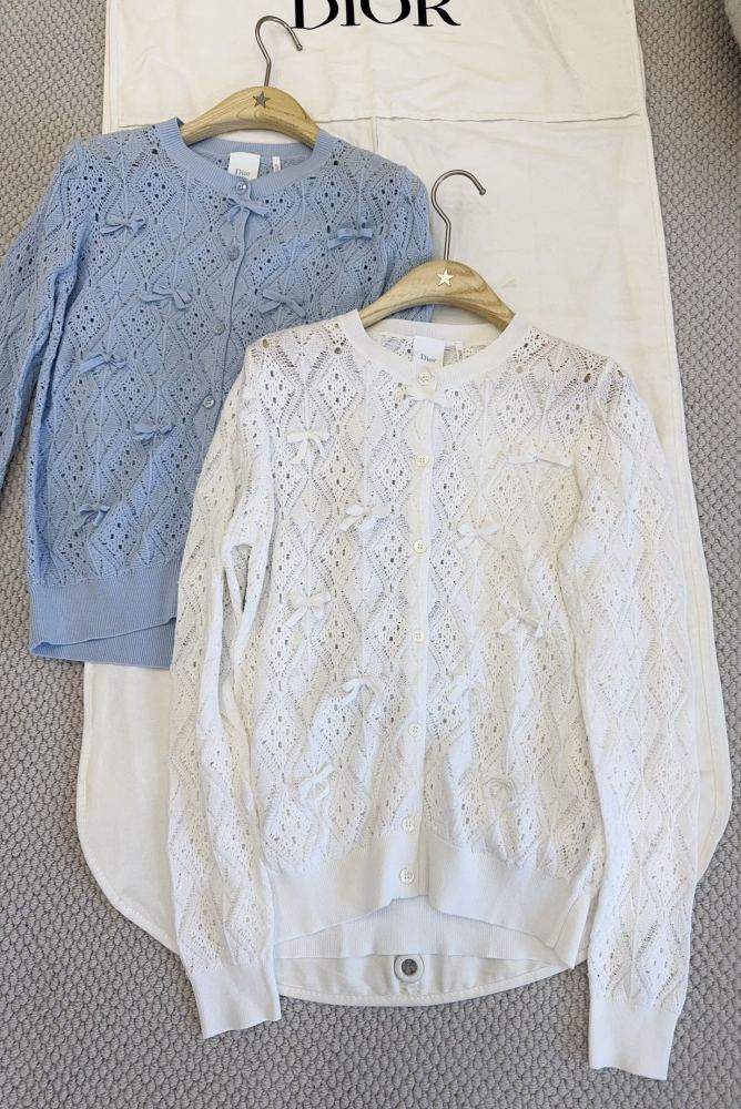 DIOR Dioriviera Embroidered Cardigan Ecru Openwork Cotton Knit #384363