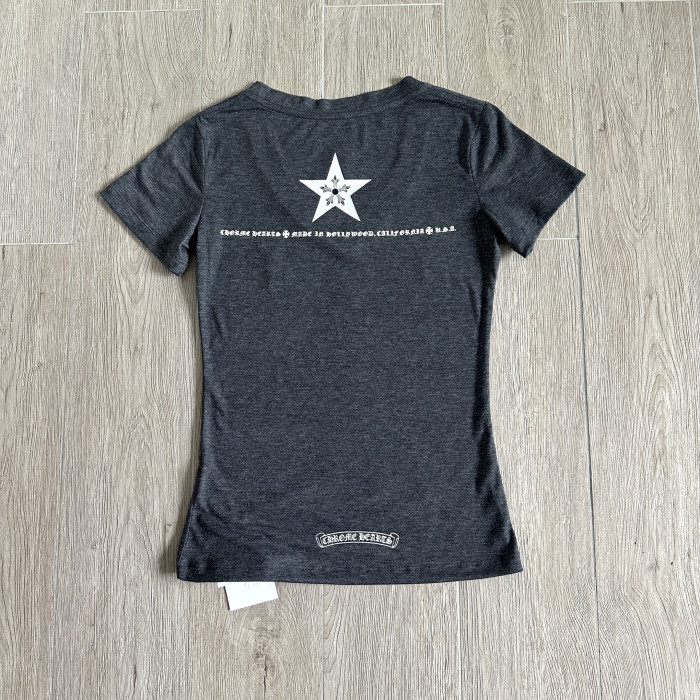 Chrome Hearts V-neck Five-pointed Star Sanskrit Printed T-shirt #384426