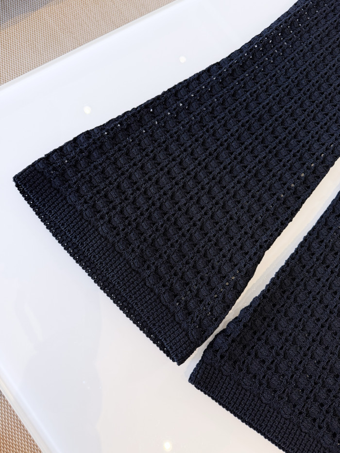 Chanel Hollow Belt Doll Collar Knitted Jacket Pants Suit #384480