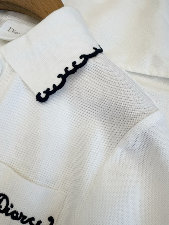 DIOR Embroidered Polo Shirt White and Black Cotton-Blend Piqué #384360