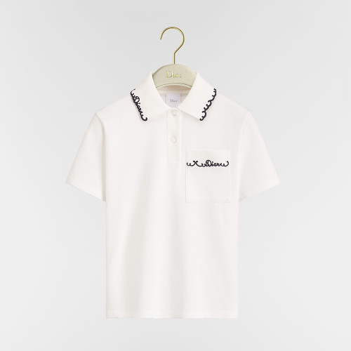 DIOR Embroidered Polo Shirt White and Black Cotton-Blend Piqué #384360