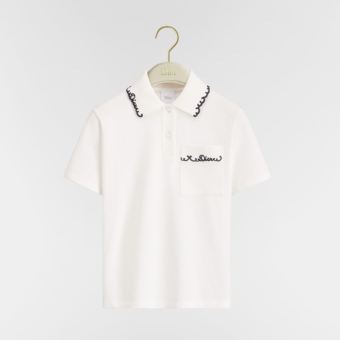 DIOR Embroidered Polo Shirt White and Black Cotton-Blend Piqué #384360