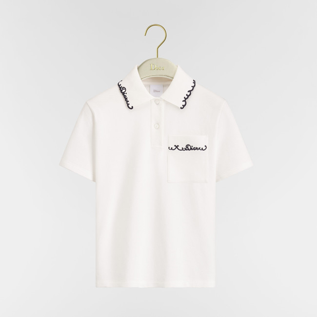 DIOR Embroidered Polo Shirt White and Black Cotton-Blend Piqué #384360