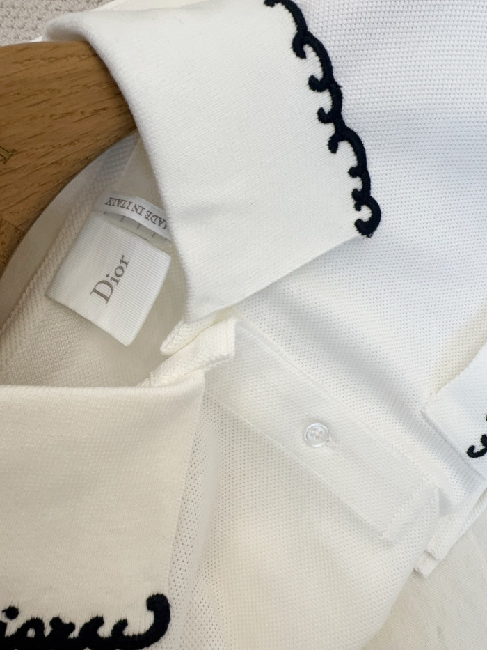 DIOR Embroidered Polo Shirt White and Black Cotton-Blend Piqué #384360