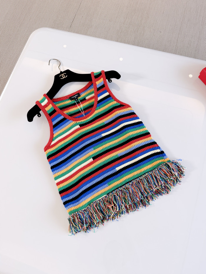 CHANEL Top Cotton Red Blue Green Yellow #384384