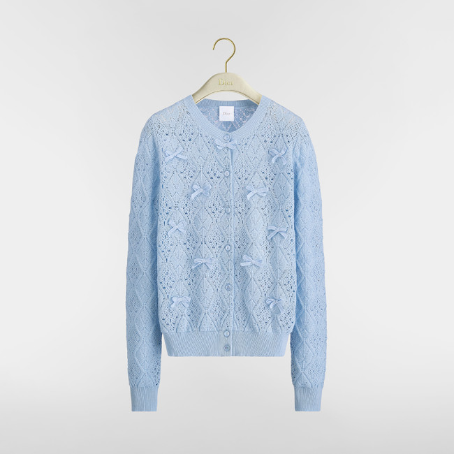 DIOR Dioriviera Embroidered Cardigan Ecru Openwork Cotton Knit #384363