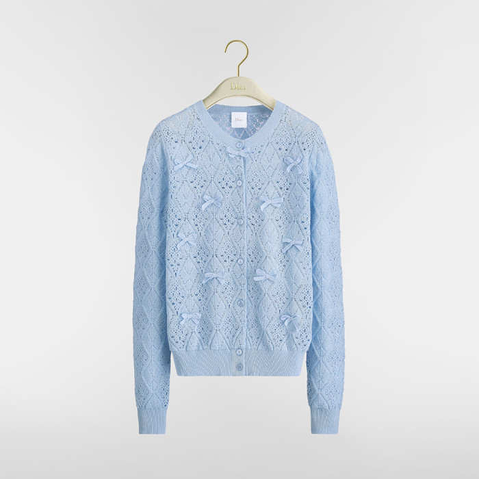 DIOR Dioriviera Embroidered Cardigan Ecru Openwork Cotton Knit #384363