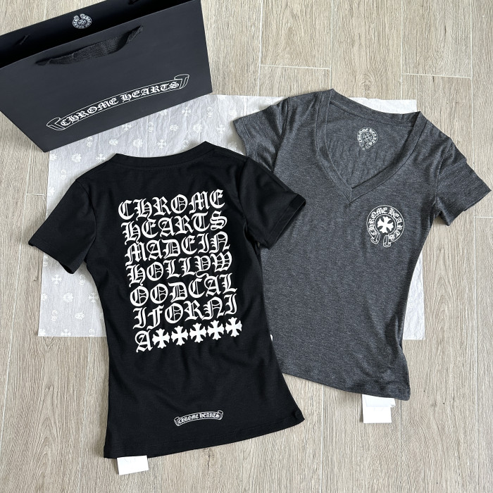 Chrome Hearts V-neck Cross Horseshoe Print T-shirt #384423