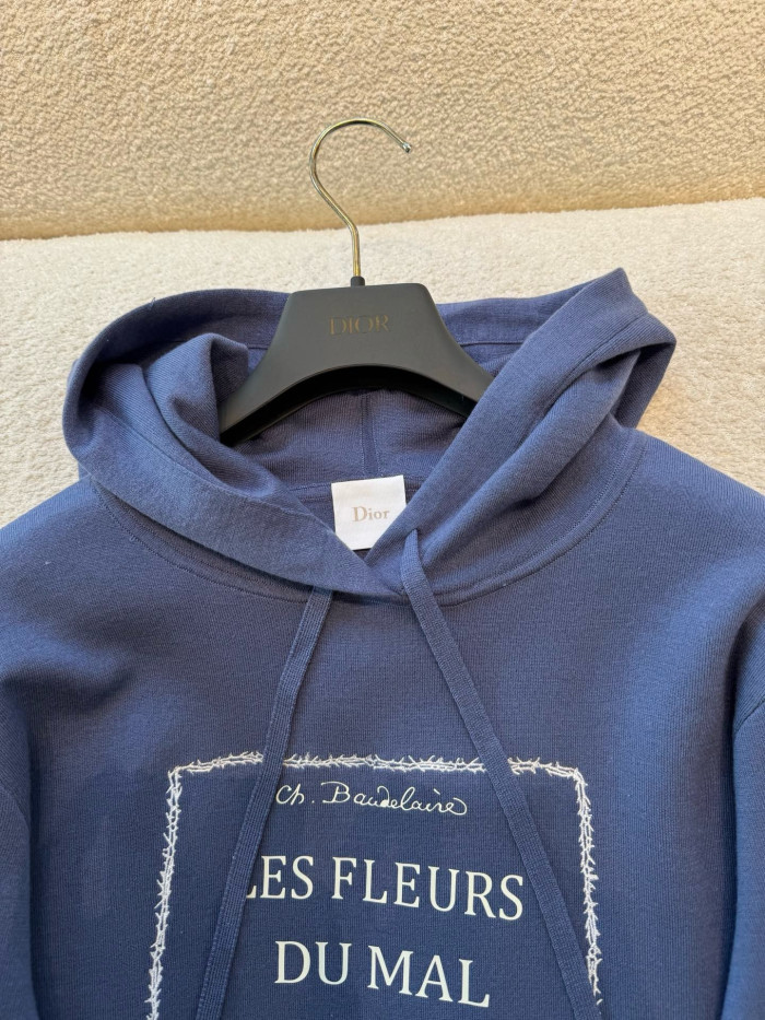 DIOR Book Cover Hooded Sweatshirt Blue and White Cashmere-Silk Blend #384326