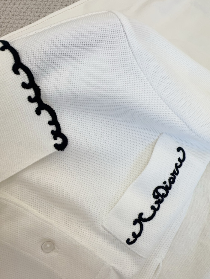 DIOR Embroidered Polo Shirt White and Black Cotton-Blend Piqué #384360