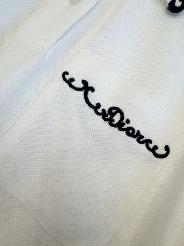 DIOR Embroidered Polo Shirt White and Black Cotton-Blend Piqué #384360