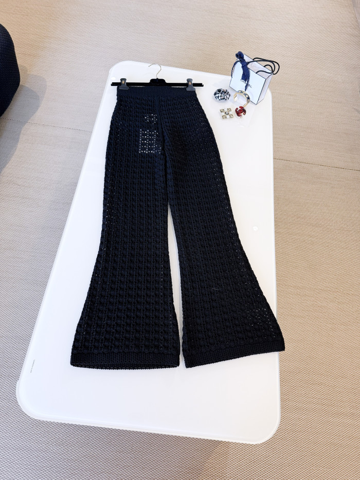 Chanel Hollow Belt Doll Collar Knitted Jacket Pants Suit #384480
