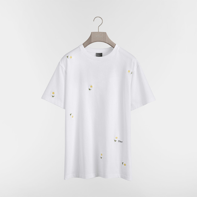 DIOR T-Shirt with Daisy Embroidery Relaxed Fit White Cotton Jersey #383941
